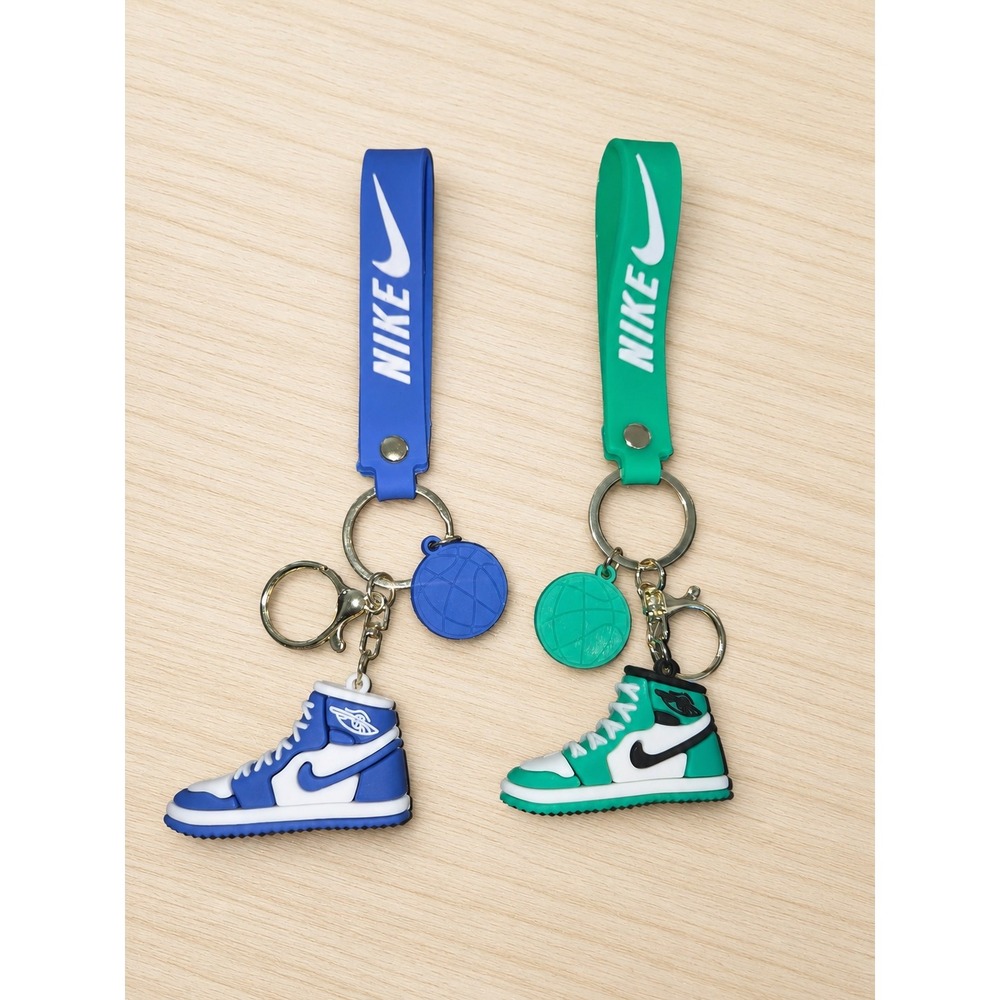 Mini High Top Sneaker Keychains Set of 2 Blue&Green Shoe Charms w/ Wrist Straps